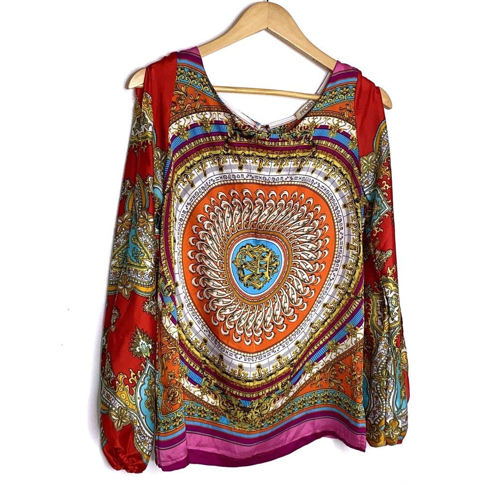 Women's Arden B Open Sleeve Colorful Keyhole Back Blouse Small !